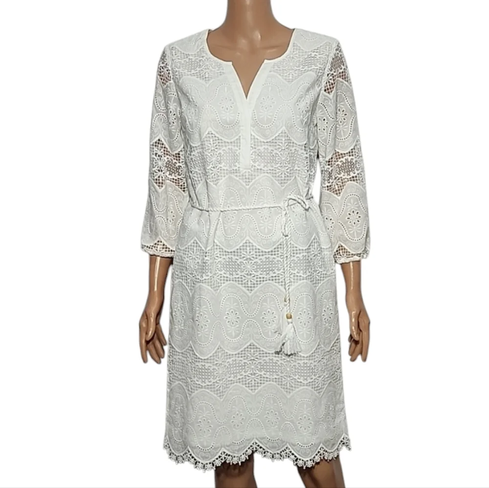 Etcetera Spring 2022 White Lace Dress 3/4 Sleeve‎ Pockets Size 2